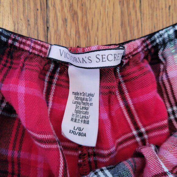 Victorias Secret L Red Plaid 2 Piece Pajama Set Lace Trim Shirt Shorts - Picture 13 of 13
